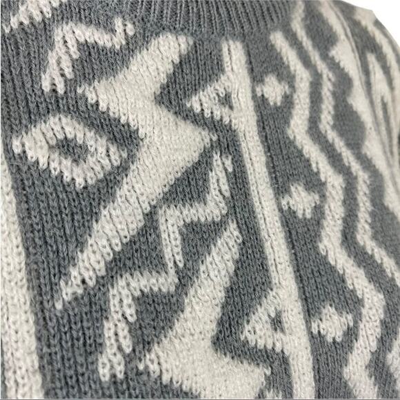 Kitty Hawk Retro Mix Print 80s Pullover Knit Sweater with Shoulder Pads Medium - Picture 6 of 13
